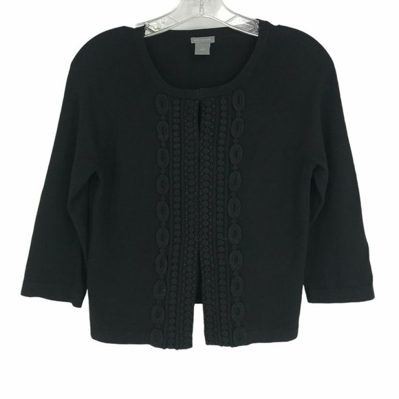 Ann Taylor Tops - Ann Taylor Crop Top Women's Sz S 3/4 Sleeve Crew Neck Embroidered Knit Black